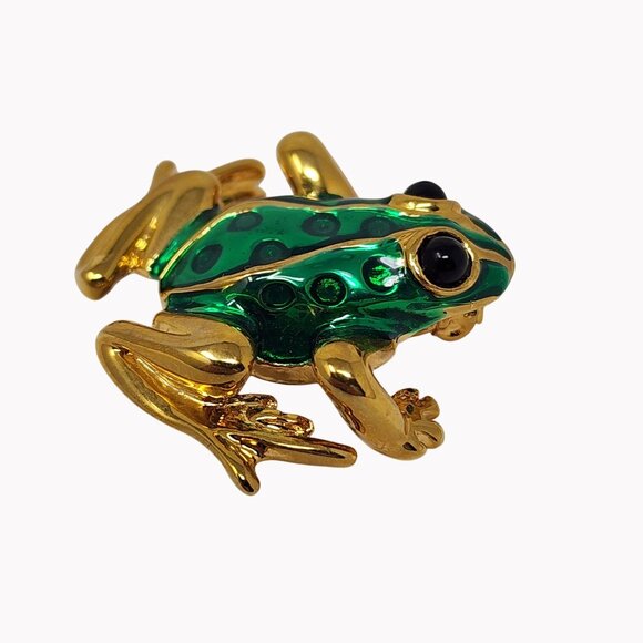 Vintage Green Enamel Goldtone Frog Pin Brooch 1.25" Detailed Design - Picture 2 of 7